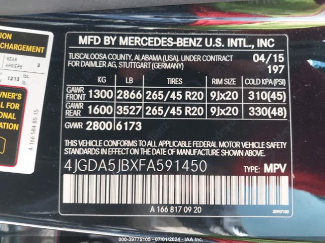 4JGDA5JBXFA591450 Mercedes-Benz ML 350