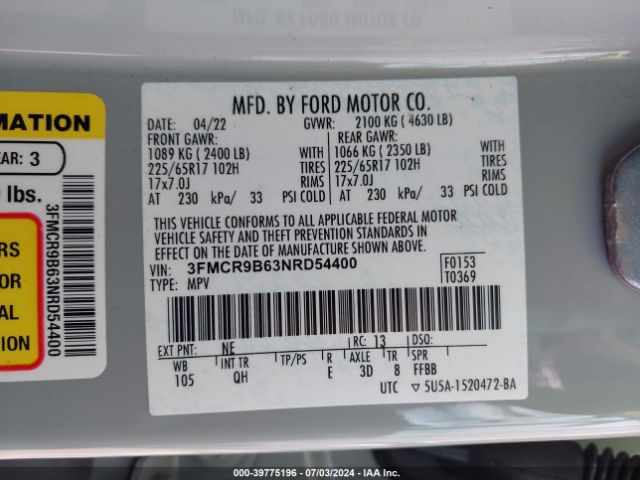 3FMCR9B63NRD54400 Ford Bronco Sport Big Bend