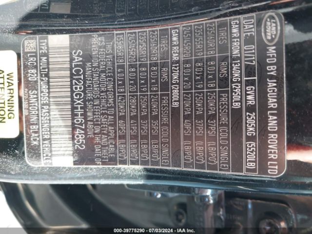 SALCT2BGXHH674852 Land Rover Discovery Sport Hse Lux