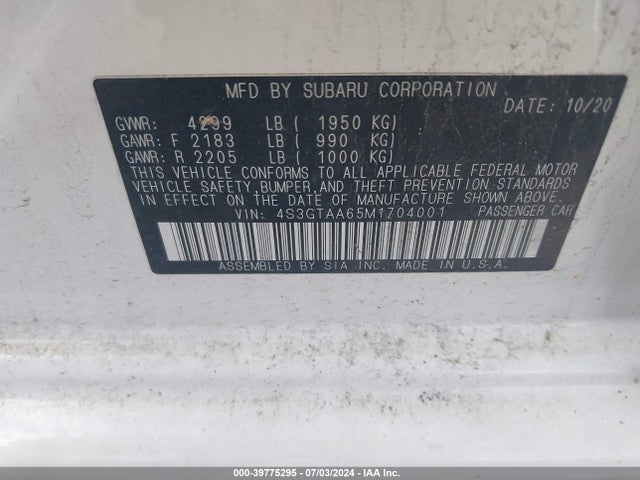 Subaru Impreza 5-door 2021 4S3GTAA65M1704001 Image 9