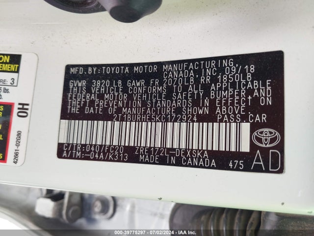 Toyota COROLLA SE 2019 2T1BURHE5KC172924 Image 9