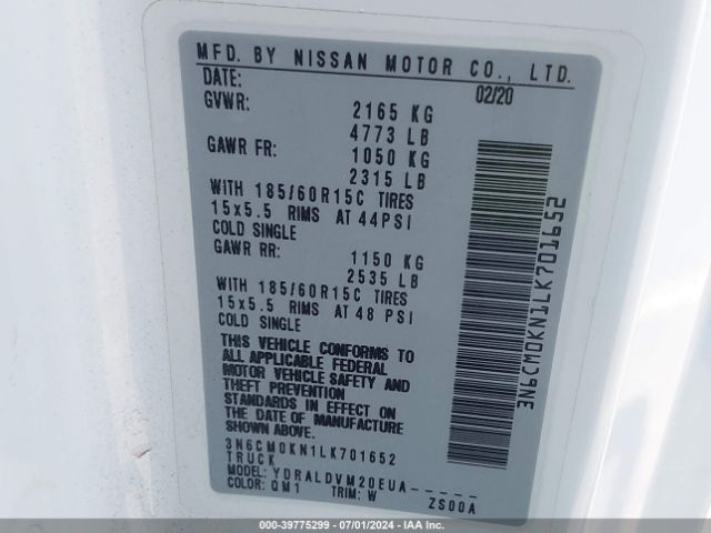 3N6CM0KN1LK701652 Nissan Nv200 Compact Cargo S Xtronic Cvt