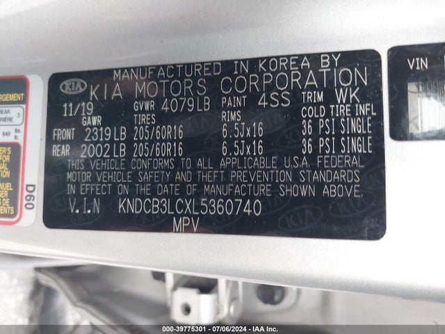 KNDCB3LCXL5360740 KIA NIRO LX