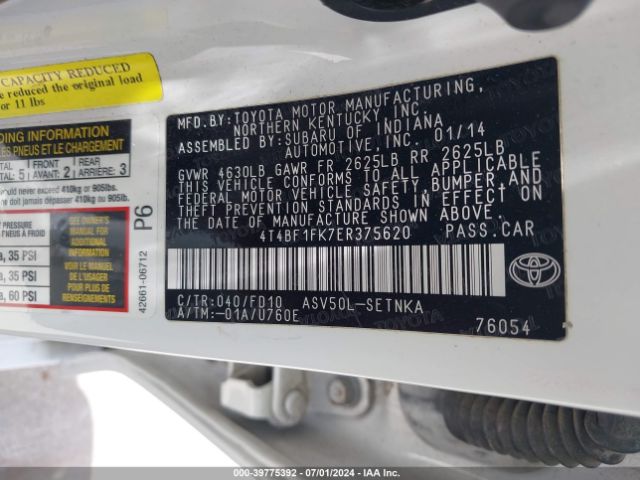 4T4BF1FK7ER375620 Toyota CAMRY LE
