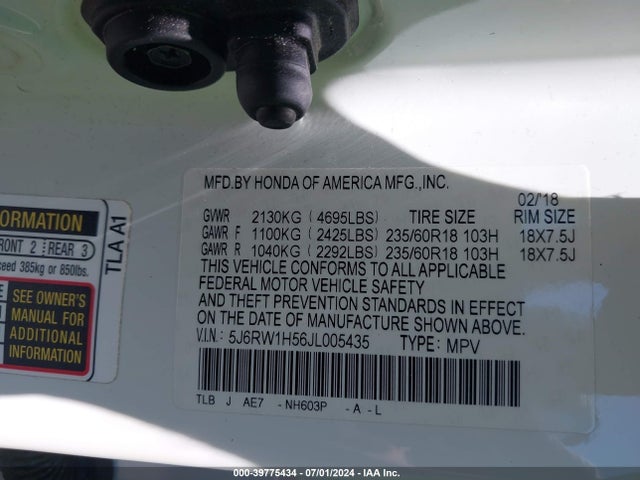 Honda CR-V EX 2018 5J6RW1H56JL005435 Image 9