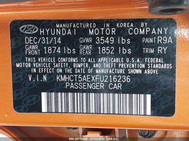 KMHCT5AEXFU216236 Hyundai ACCENT GS