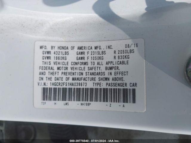 1HGCR2F51HA039673 Honda Accord Sport