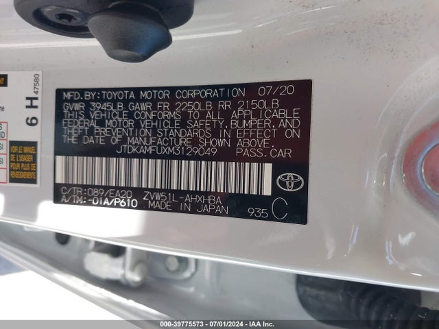 Toyota Prius 2020 Edition 2021 JTDKAMFUXM3129049 Image 9