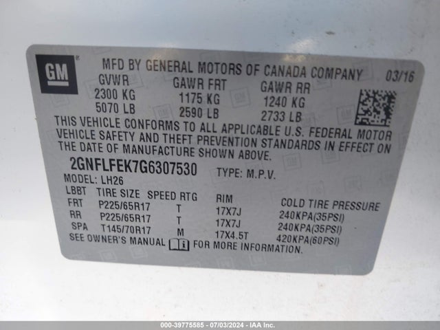 Chevrolet EQUINOX LT 2016 2GNFLFEK7G6307530 Image 9