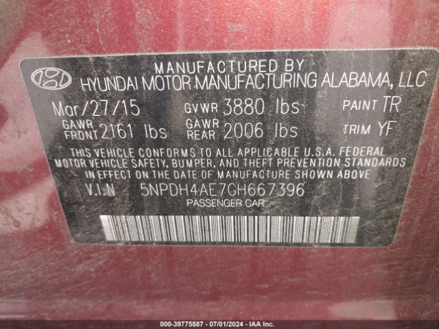 5NPDH4AE7GH667396 Hyundai ELANTRA SE