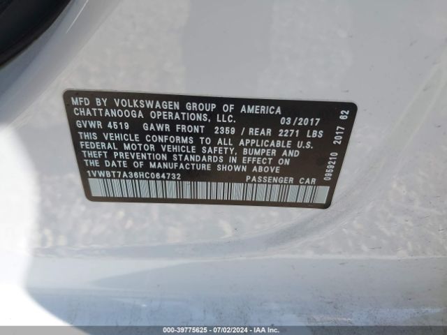 1VWBT7A36HC064732 Volkswagen Passat 1.8t Se