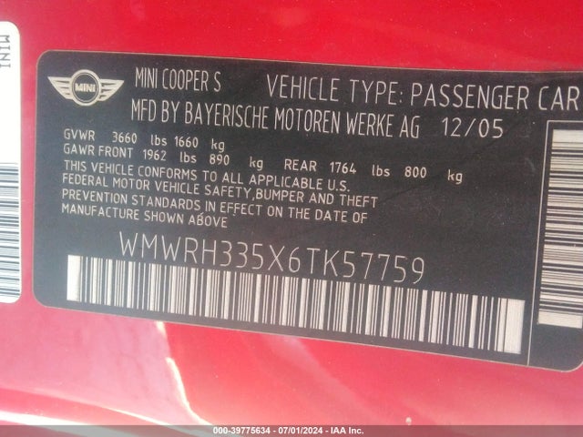 2006 MINI COOPER S WMWRH335X6TK57759 Photo 8