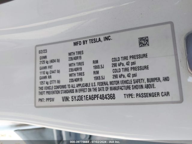 5YJ3E1EA6PF484368 Tesla Model 3 Rear-wheel Drive