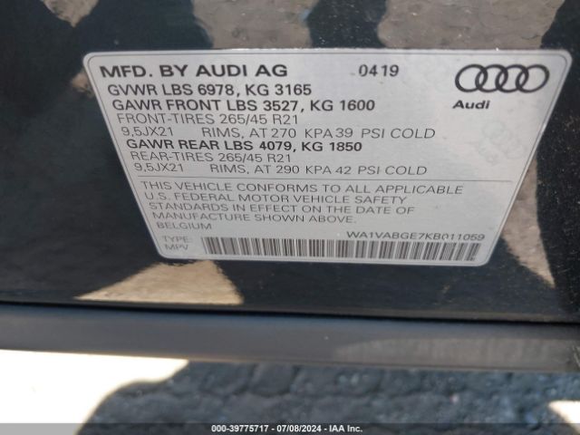 WA1VABGE7KB011059 Audi E-tron Premium Plus