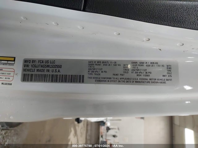 1C6JJTAG5ML532550 Jeep Gladiator Sport S 4x4