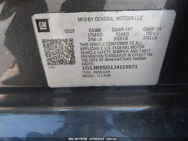 Chevrolet Sonic Ls Auto 2018 1G1JB5SG1J4115571 Image 9