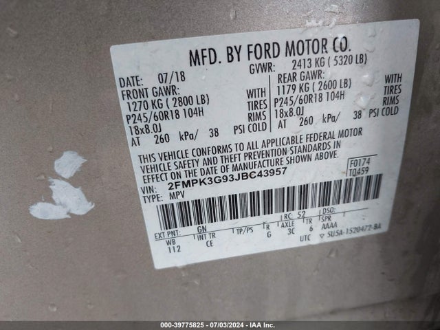 2FMPK3G93JBC43957 Ford EDGE SE