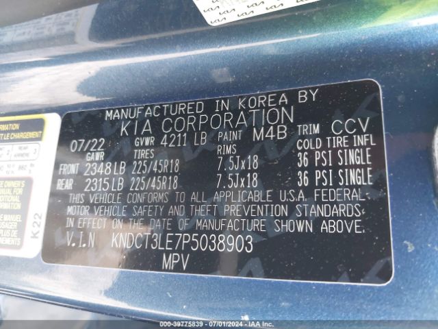 KNDCT3LE7P5038903 KIA Niro Sx Touring