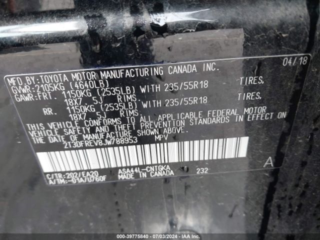2T3DFREV8JW788953 Toyota Rav4 Limited