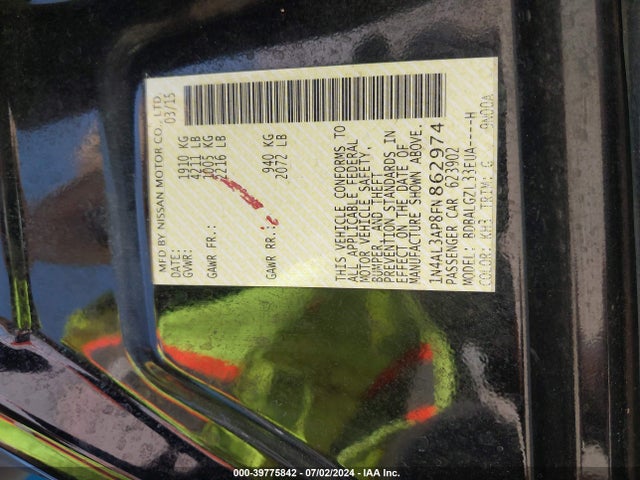 Nissan Altima 2.5 S 2015 1N4AL3AP8FN862974 Image 9