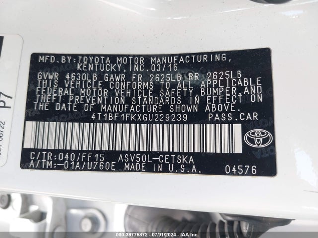 Toyota CAMRY SE 2016 4T1BF1FKXGU229239 Image 9