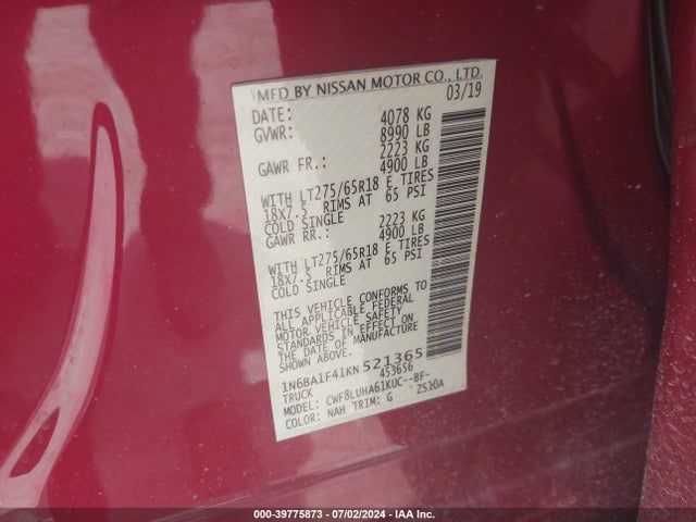 1N6BA1F41KN521365 Nissan Titan Xd Pro-4x Diesel