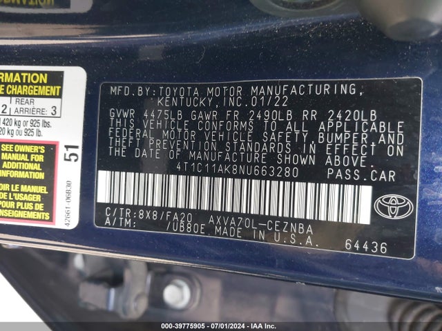 Toyota CAMRY LE 2022 4T1C11AK8NU663280 Image 9
