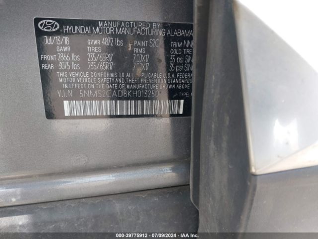 5NMS2CAD8KH013250 Hyundai Santa Fe Se