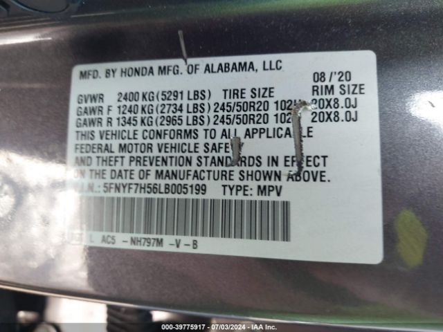 5FNYF7H56LB005199 Honda Passport 2wd Ex-l