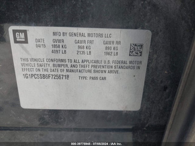 1G1PC5SB6F7256718 Chevrolet Cruze 1lt Auto