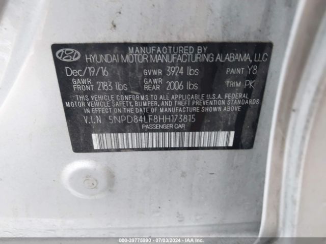 5NPD84LF8HH173815 Hyundai ELANTRA SE