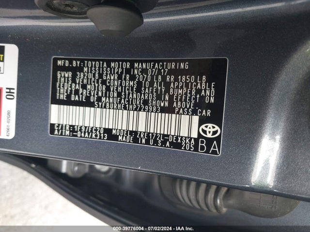 Toyota COROLLA SE 2017 5YFBURHE1HP729983 Image 9