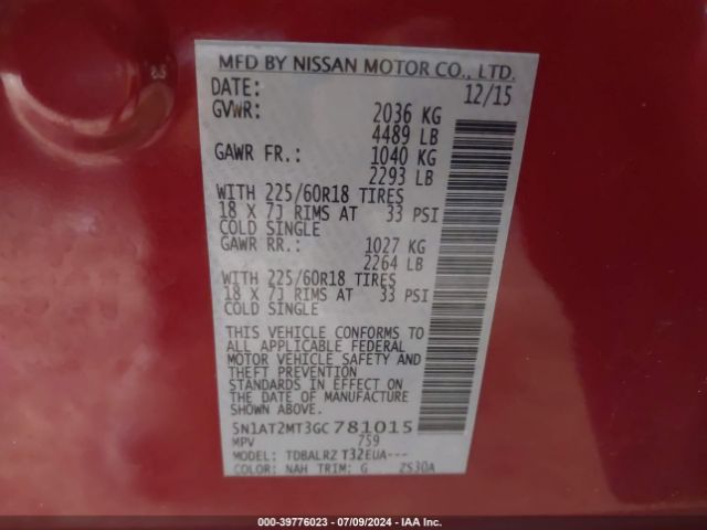 5N1AT2MT3GC781015 Nissan Rogue Sl