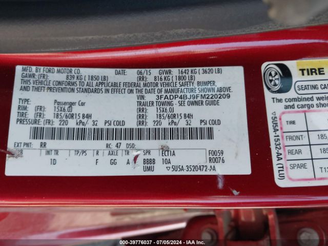 3FADP4BJ9FM220209 Ford FIESTA SE