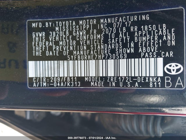 Toyota COROLLA LE 2017 5YFBURHE7HP730569 Image 9