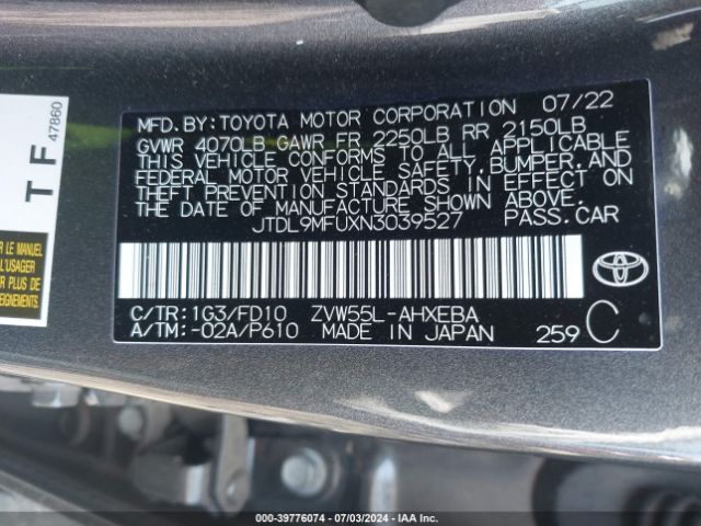 JTDL9MFUXN3039527 Toyota Prius Le Awd-e