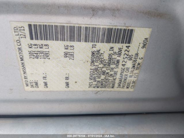 1N4AA6APXGC425224 Nissan Maxima 3.5 Platinum/3.5 S/3.5 Sl/3.5 Sr/3.5 Sv