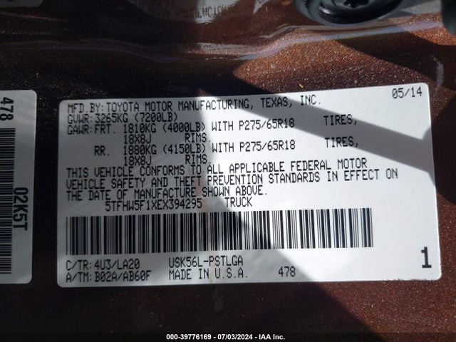 5TFHW5F1XEX394295 Toyota Tundra Limited 5.7l V8