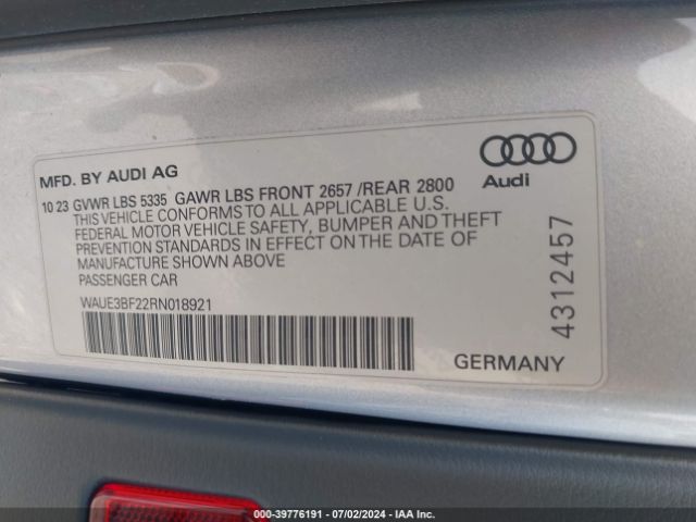 WAUE3BF22RN018921 Audi A6 Premium Plus 45 Tfsi Quattro S Tronic