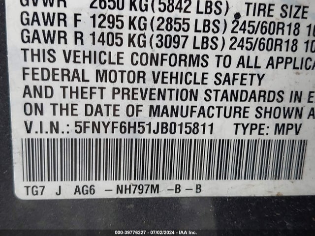 Honda Pilot Ex-l 2018 5FNYF6H51JB015811 Image 9