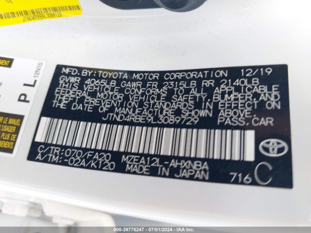 JTND4RBE9L3089729 Toyota COROLLA SE