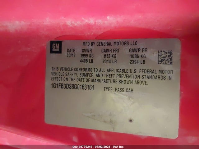 Chevrolet Camaro 1lt 2016 1G1FB3DS8G0163161 Image 9