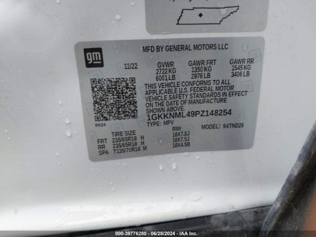 1GKKNML49PZ148254 GMC Acadia Fwd Slt
