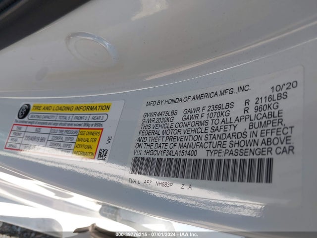 1HGCV1F34LA151400 Honda Accord Sport