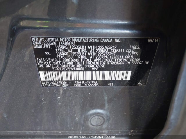 Toyota RAV4 LE 2015 2T3ZFREV1FW130887 Image 9