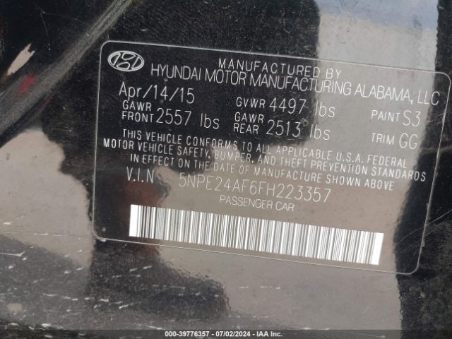 5NPE24AF6FH223357 Hyundai SONATA SE