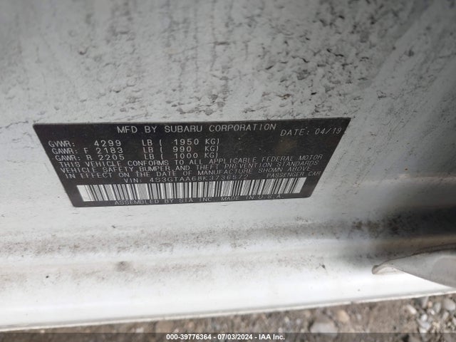 Subaru Impreza 2.0i 2019 4S3GTAA68K3736572 Image 9