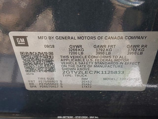 2GTV2LEC7K1125833 GMC SIERRA 1500 LIMITED