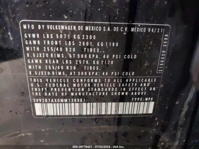 3VV2B7AX0MM136981 Volkswagen Tiguan