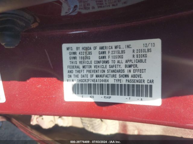 1HGCR2F74EA104464 Honda ACCORD EX